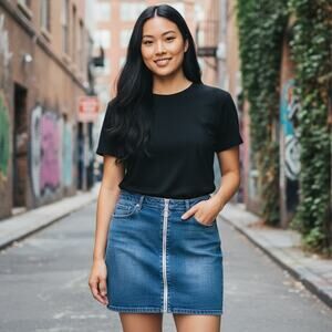 American Bazi Denim Skirt Womens Medium Blue High Waist Mini Zipper Front Jean